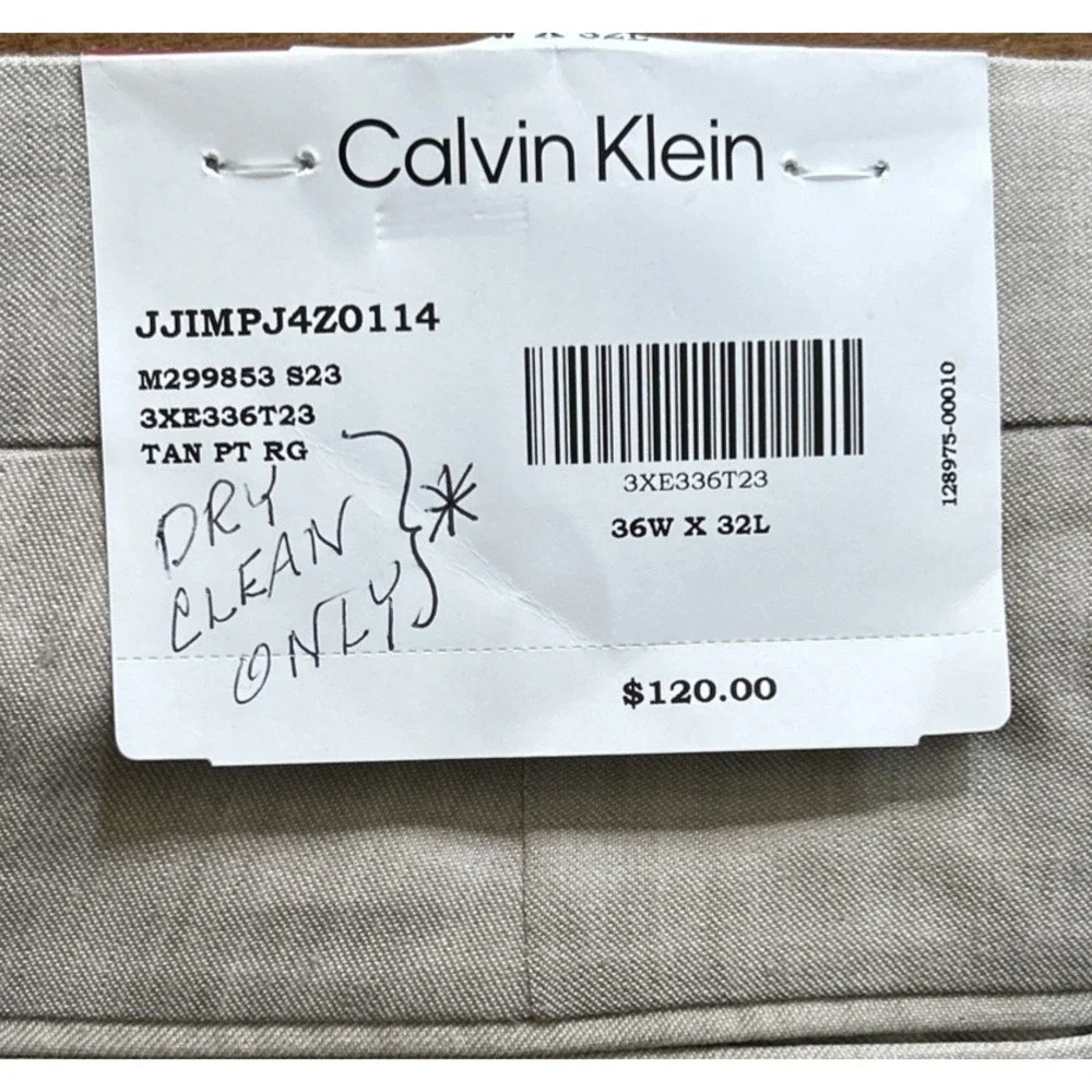 NWT Calvin Klein Men's Classic Slim Fit Solid Linen Cream Dress Pants Size 36x32